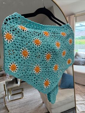 Teal Daisy Crochet Bandanna Tie Top